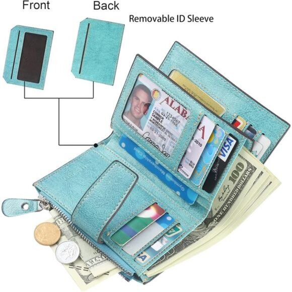 New Small Compact Women Wallet RFID Blocking Genuine Leather Bifold Purse - Picture 2 of 6